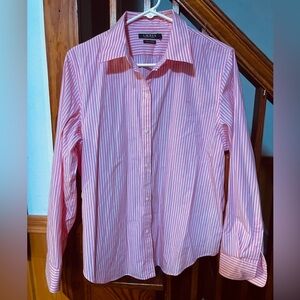 Lauren Ralph Lauren Pink and White Striped Dress Shirt, Youth XL non iron preppy